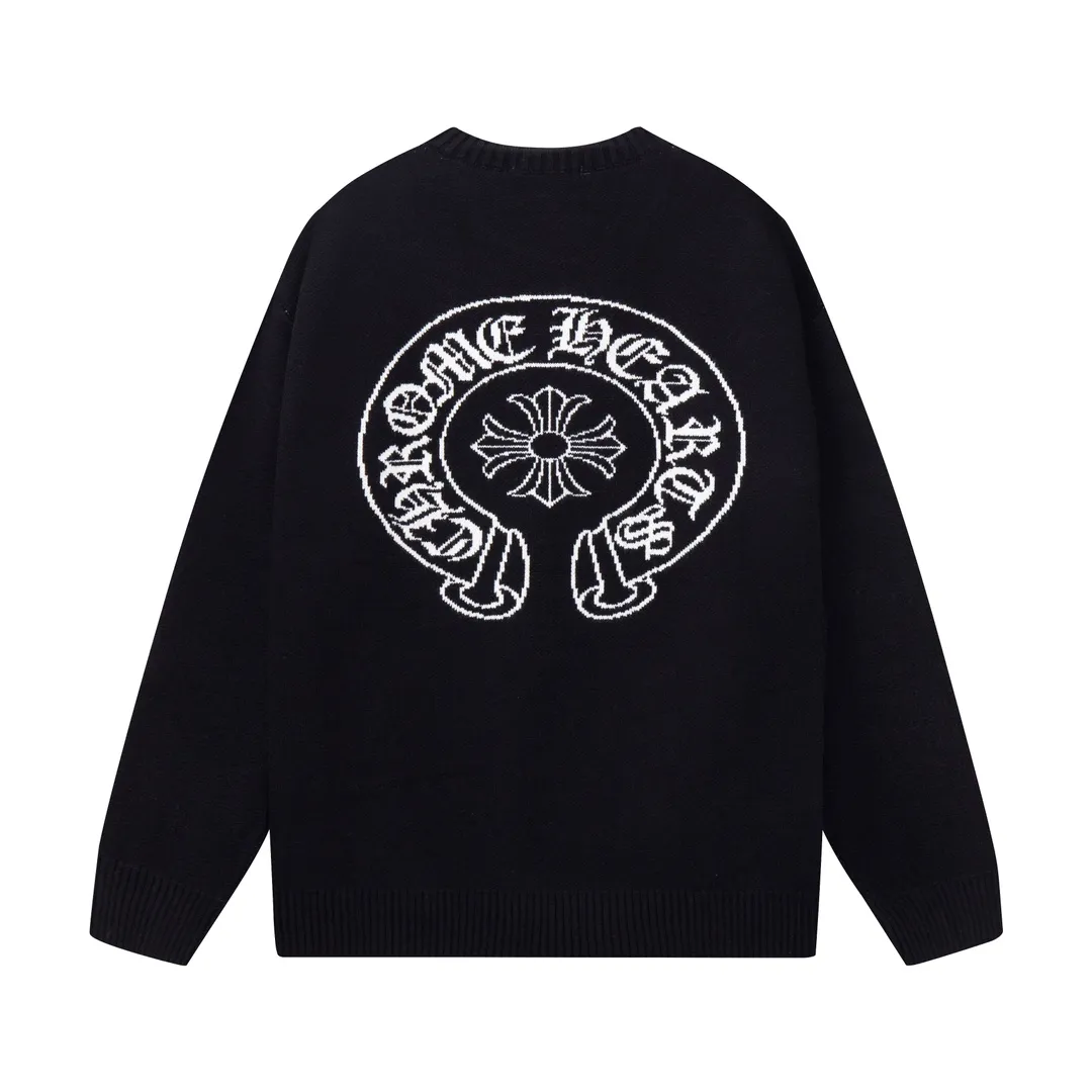 P300 Chrome Hearts Chrome Hearts Classic Horseshoe Round Neck Wool Sweater Color: Orange Black Size: S M L XL XXL